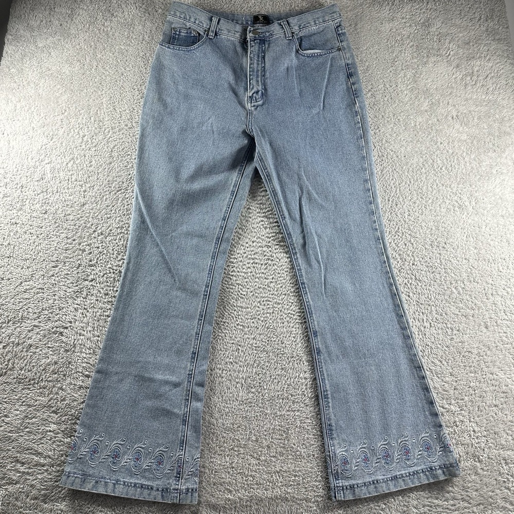 GX Jeans Womens 34x30 High‎ Waisted Embroidered Flare Bell Bottom Light Wash NWT